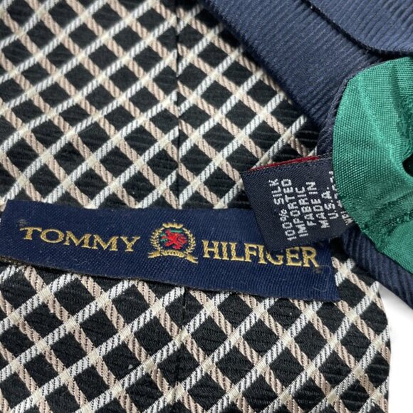 Tommy Hilfiger Silk Tie Geometric Blue Beige Vintage 90's - Picture 4 of 6